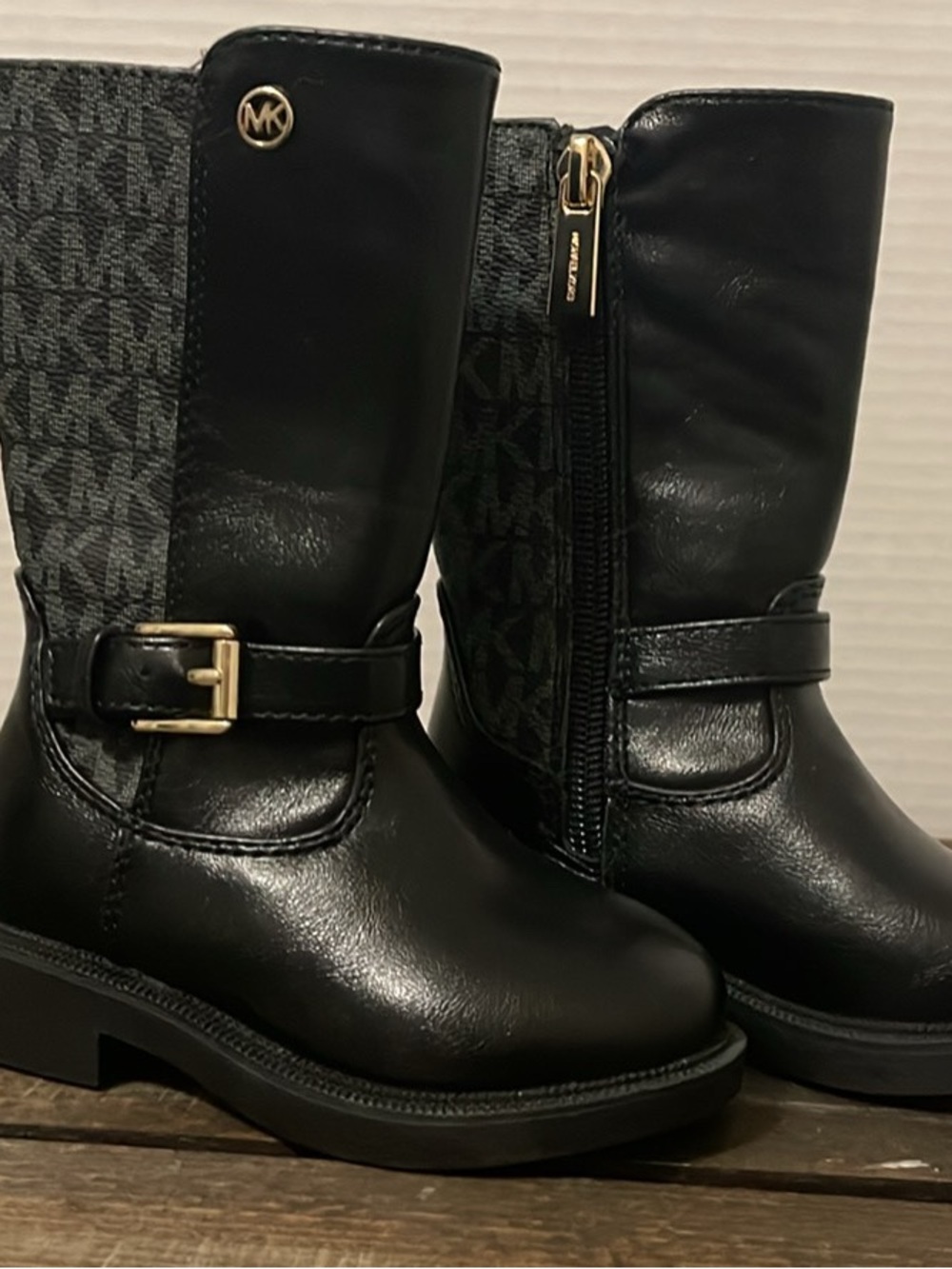 Michael Kors Black Girls' Logo-Panel Mid-Calf Boots with Gold Hardware